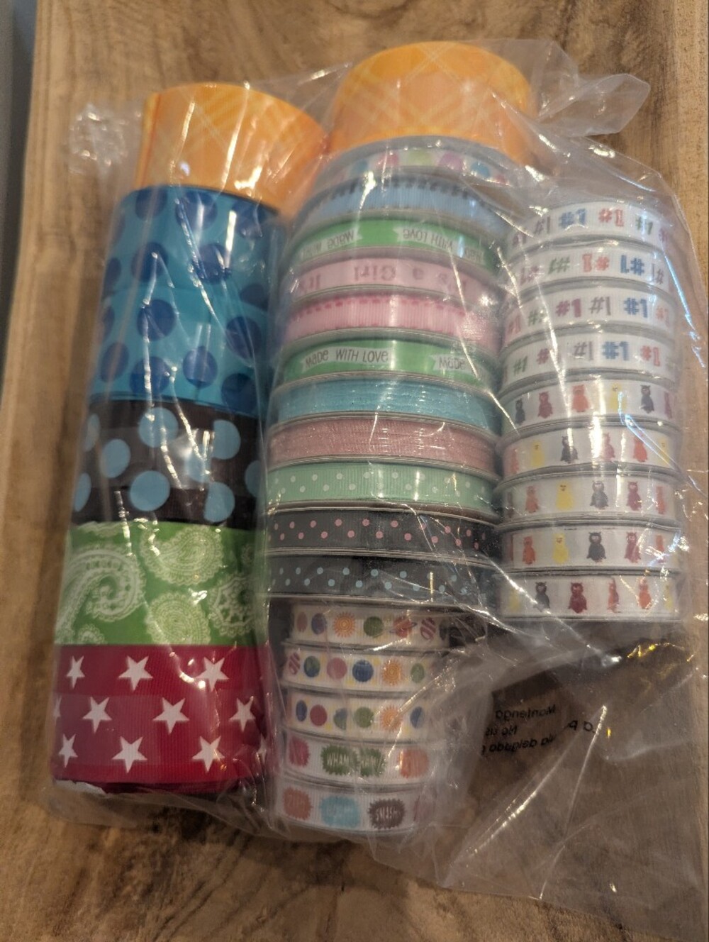 Ribbon lot, 33  rolls of Art ribbon, 26- 3/8" craft ribbon and 7 - 1.5" Ribbon